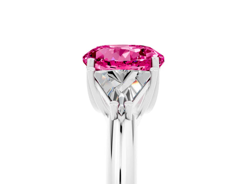 White gold Three-Stone Round Cut Cut Diamond Ring with Trillion Side Stones and Four-Prong Setting_5