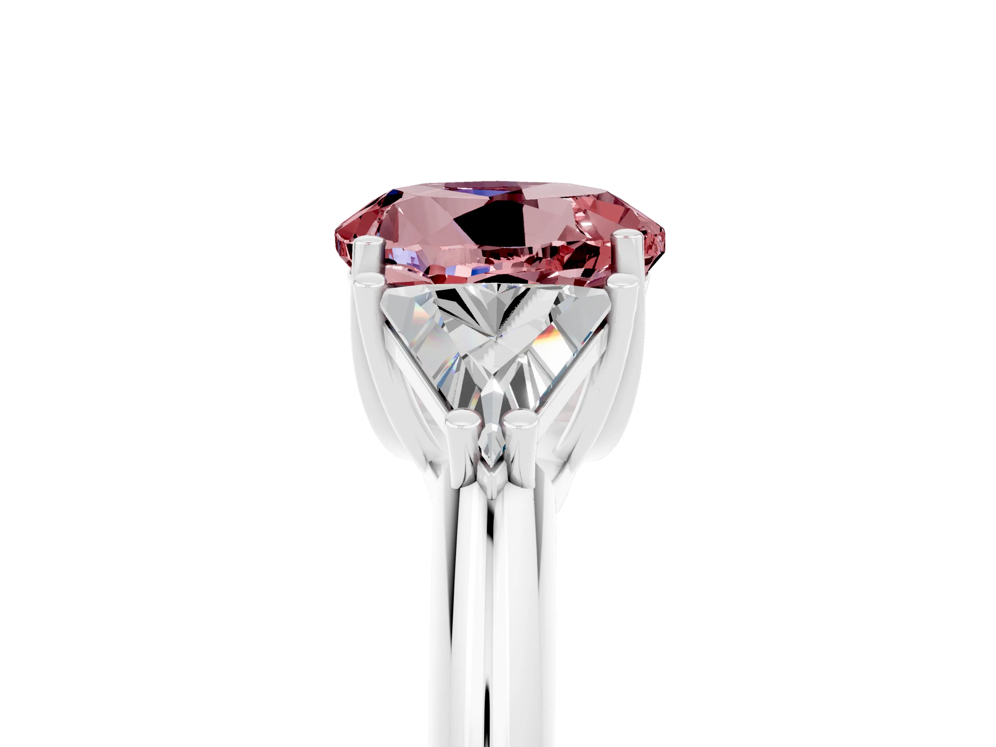 White gold Three-Stone Round Cut Cut Diamond Ring with Trillion Side Stones and Four-Prong Setting_5