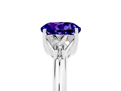 White gold Three-Stone Round Cut Cut Diamond Ring with Trillion Side Stones and Four-Prong Setting_5