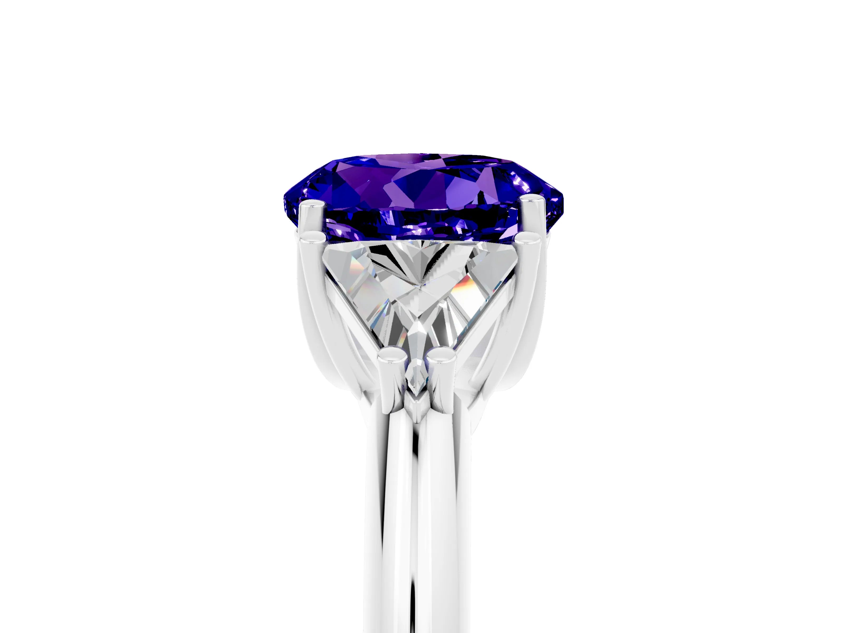 White gold Three-Stone Round Cut Cut Diamond Ring with Trillion Side Stones and Four-Prong Setting_5
