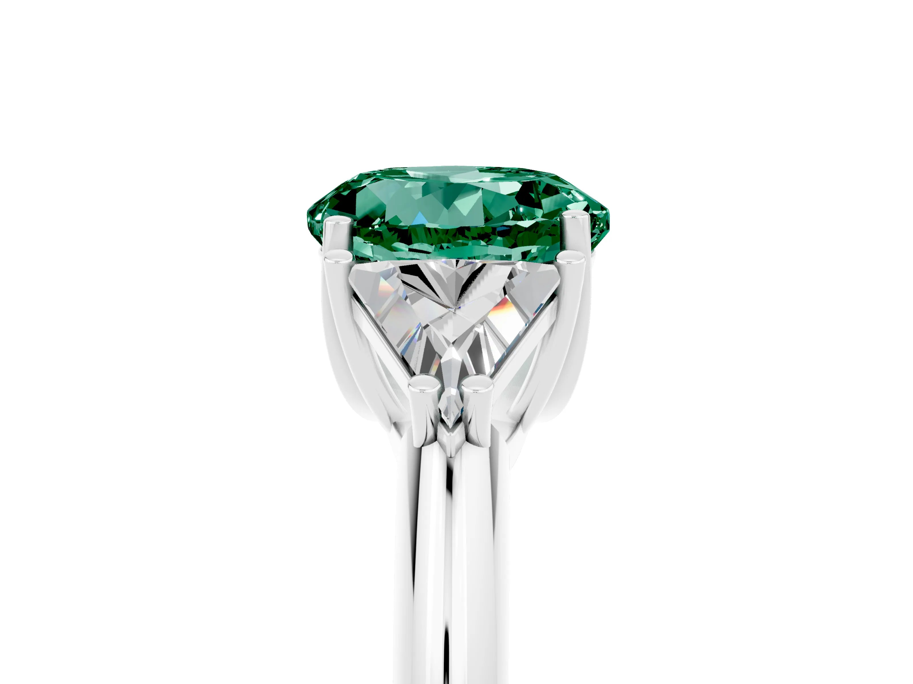 White gold Three-Stone Round Cut Cut Diamond Ring with Trillion Side Stones and Four-Prong Setting_5