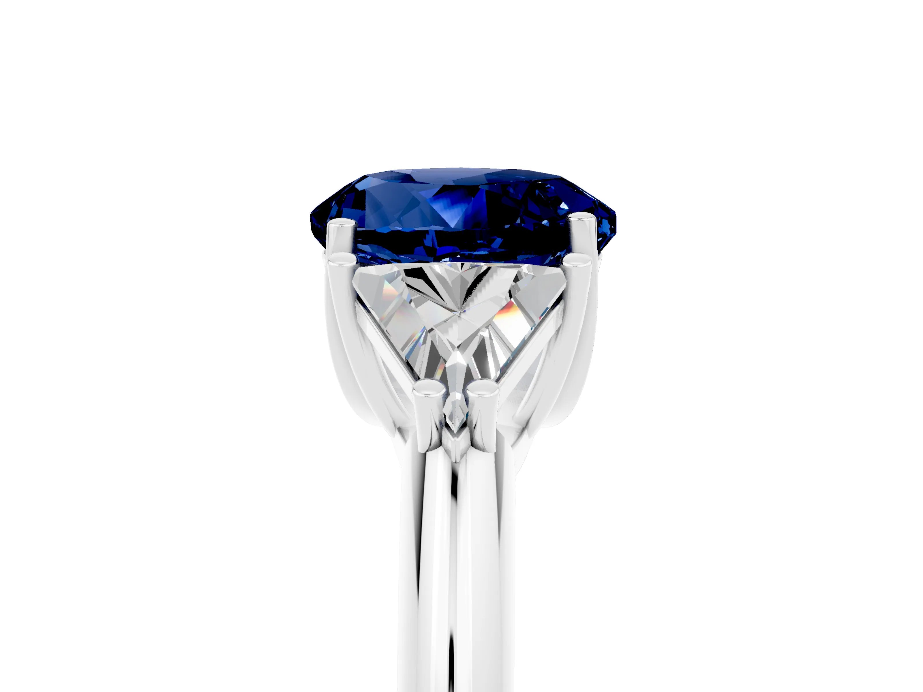 White gold Three-Stone Round Cut Cut Diamond Ring with Trillion Side Stones and Four-Prong Setting_5
