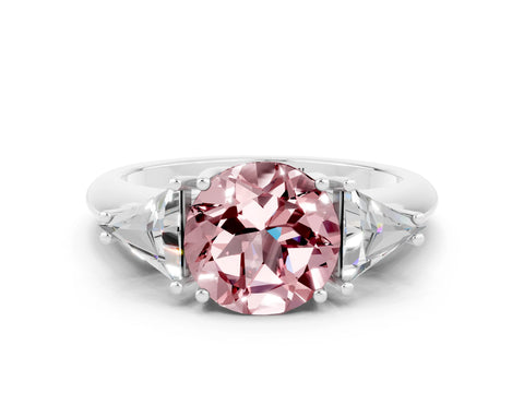 White gold Three-Stone Round Cut Cut Diamond Ring with Trillion Side Stones and Four-Prong Setting