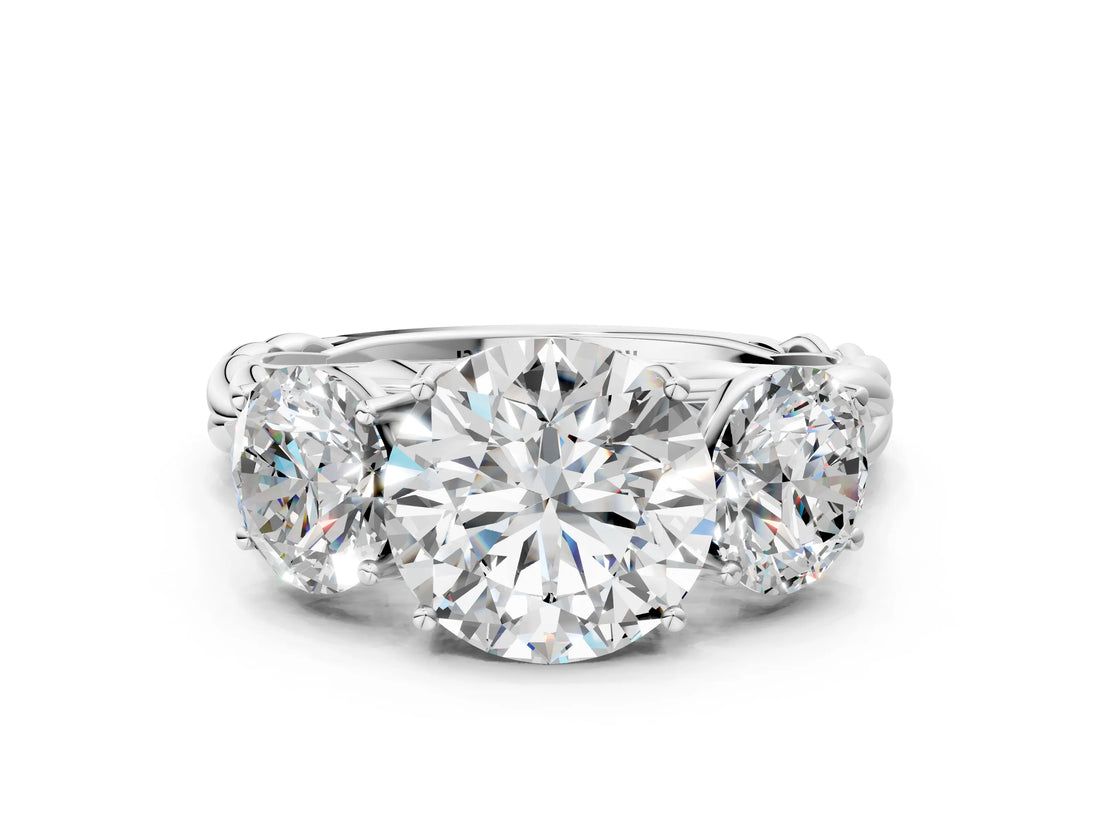 White gold Three-Stone Round Cut Diamond Braided Band Ring with Four-Prong Setting_51