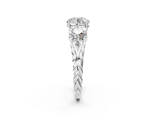 White Gold Round Three Stone Engagement Ring Setting with Braided Band
