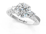 White gold Three-Stone Round Cut Diamond Cathedral Engagement Ring with Prong Setting_15