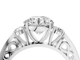 White gold Three-Stone Round Cut Diamond Cathedral Engagement Ring with Prong Setting_18