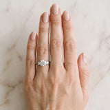 White gold Three-Stone Round Cut Diamond Cathedral Engagement Ring with Prong Setting_59
