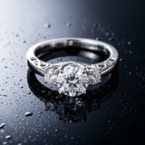 White gold Three-Stone Round Cut Diamond Cathedral Engagement Ring with Prong Setting_62