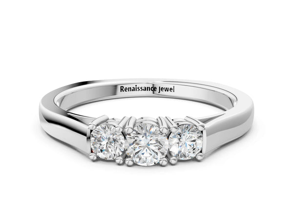 Platinum Three-Stone Round Cut Diamond Channel Set Band with Prong Setting