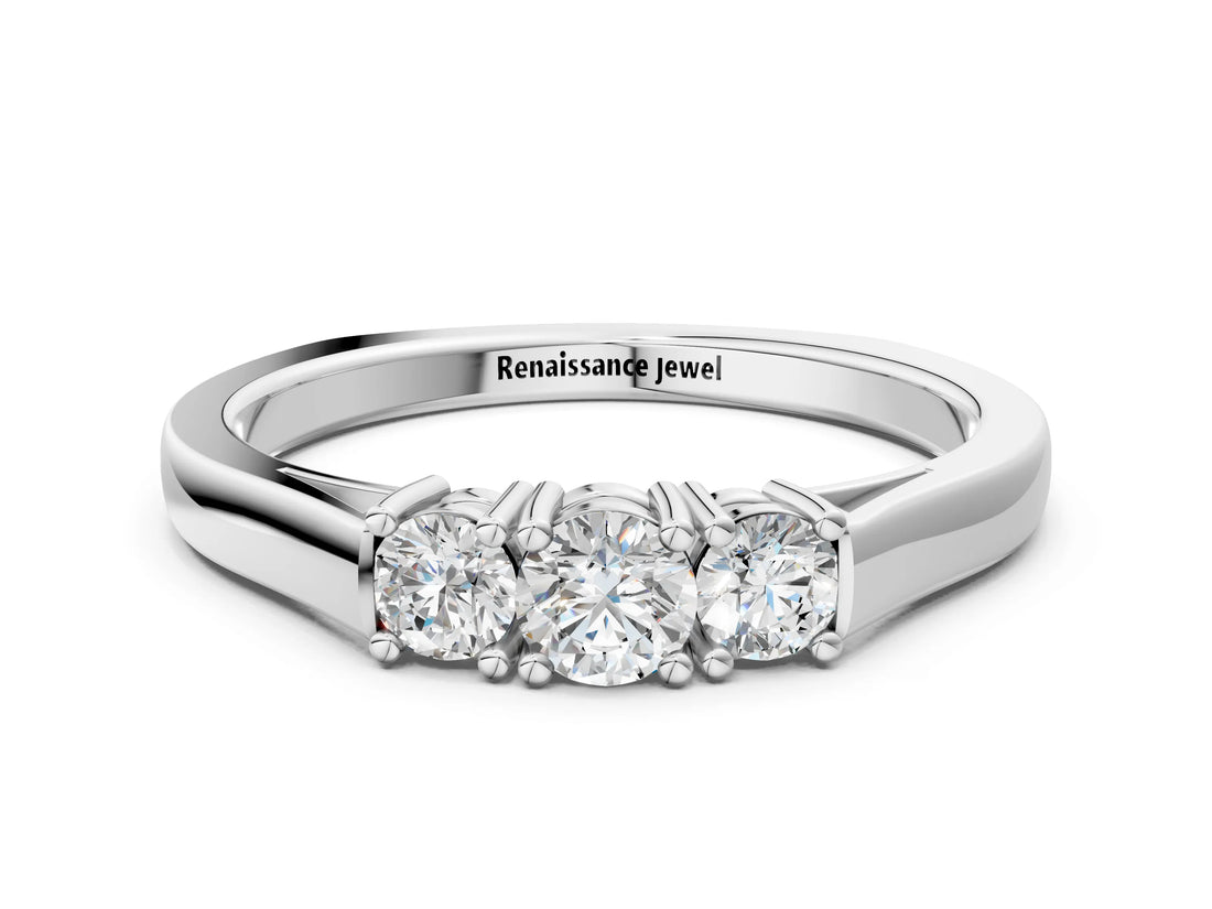 White gold Three-Stone Round Cut Diamond Channel Set Band with Prong Setting_12