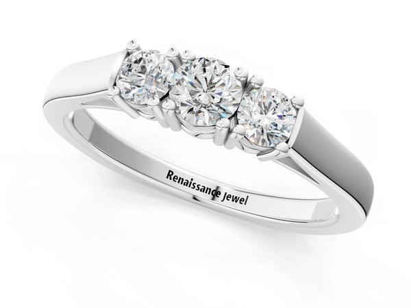 White gold Three-Stone Round Cut Diamond Channel Set Band with Prong Setting