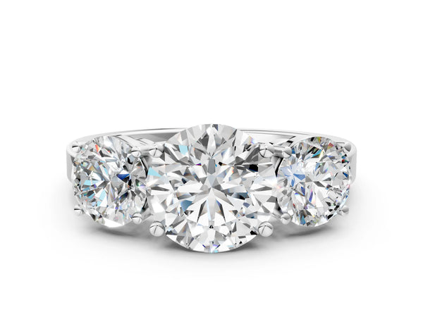 White gold Three-Stone Round Cut Diamond Engagement Ring with Flat Band and Four-Prong Setting