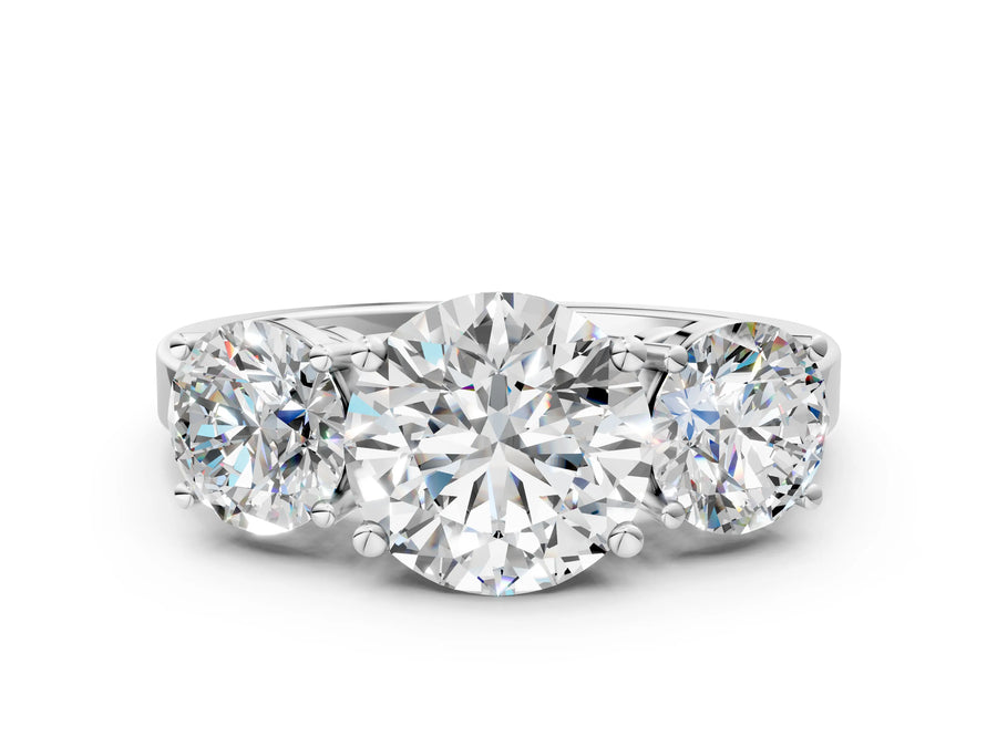 White gold Three-Stone Round Cut Diamond Engagement Ring with Flat Band and Four-Prong Setting