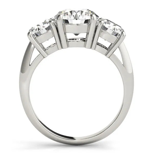 White gold Three-Stone Round Cut Diamond Engagement Ring with Prong Setting on a White Gold Band