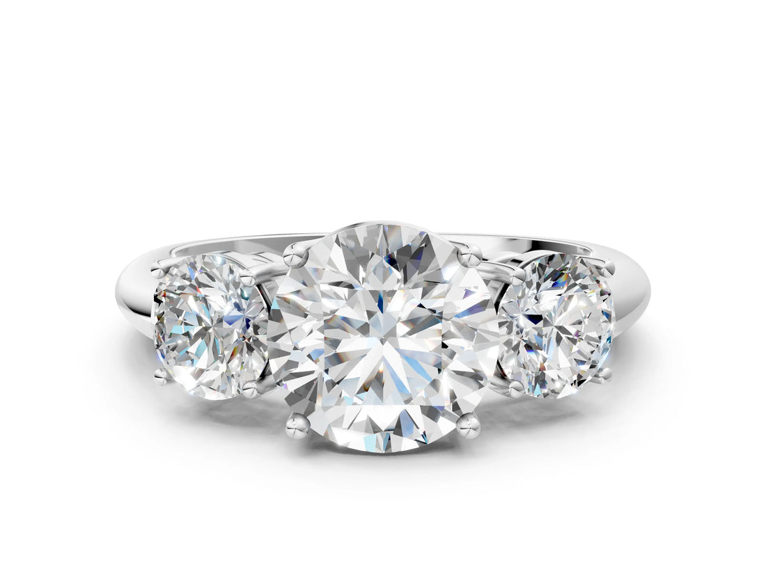 White gold Three-Stone Round Cut Diamond Engagement Ring with Prong Setting on a White Gold Band_14