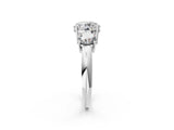 White gold Three-Stone Round Cut Diamond Engagement Ring with Prong Setting on a White Gold Band_16