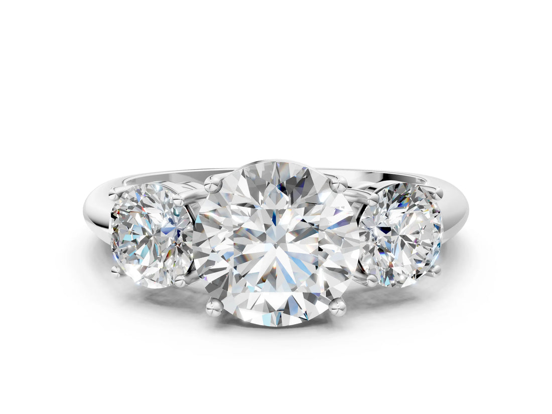 White gold Three-Stone Round Cut Diamond Engagement Ring with Prong Setting on a White Gold Band_50