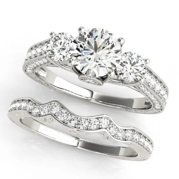 White gold Three-Stone Round Cut Diamond Engagement Ring with Split Shank and Prong Setting
