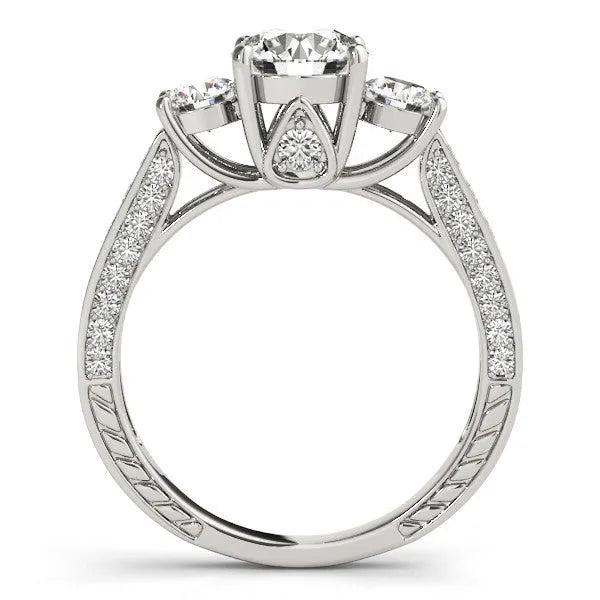 White gold Three-Stone Round Cut Diamond Engagement Ring with Split Shank and Prong Setting