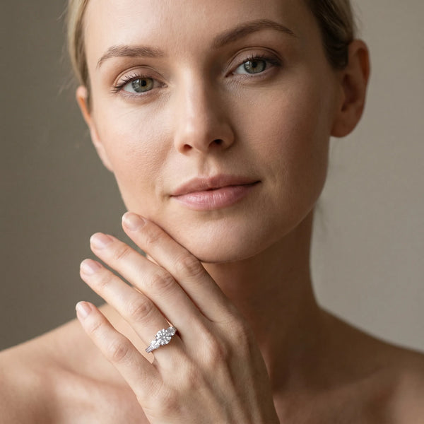 White gold Three-Stone Round Cut Diamond Engagement Ring with Split Shank and Prong Setting