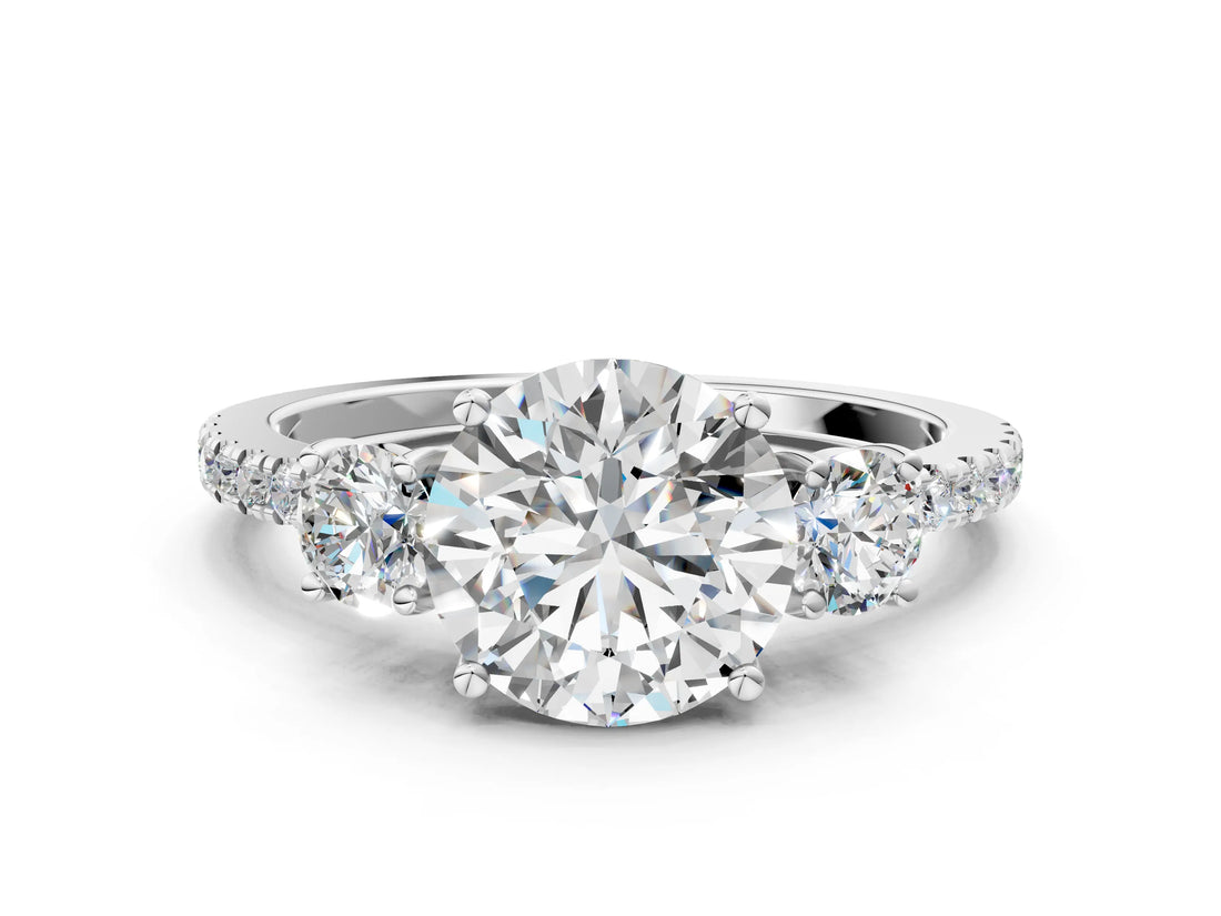 White gold Three-Stone Round Cut Diamond Pavé Band with Prong Setting_57
