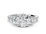 White gold Three-Stone Round Cut Diamond Pavé Band with Prong Setting_57