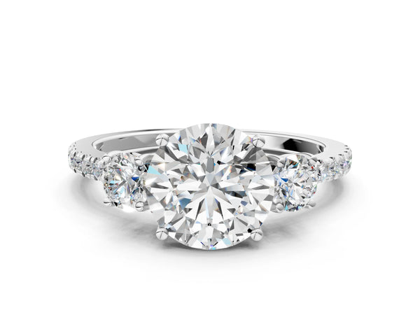 White gold Three-Stone Round Cut Diamond Pavé Band with Prong Setting