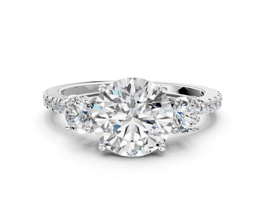 White gold Three-Stone Round Cut Diamond Pavé Band with Prong Setting