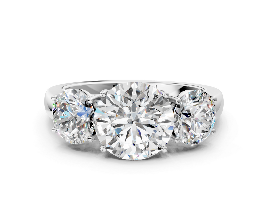 White gold Three-Stone Round Cut Diamond Ring with Channel-Set Band and Four-Prong Setting_112
