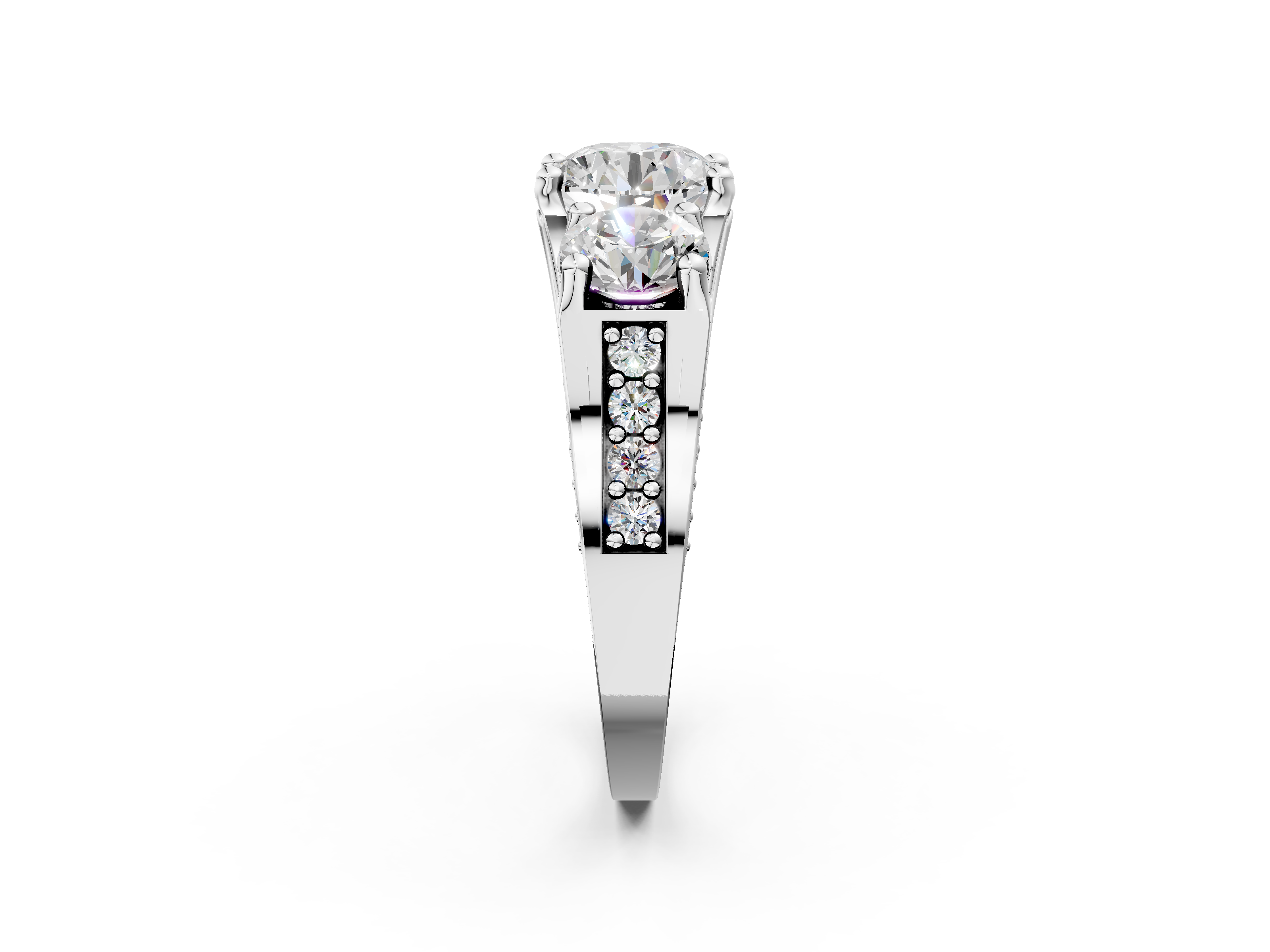 White gold Three-Stone Round Cut Diamond Ring with Channel-Set Band and Four-Prong Setting_67