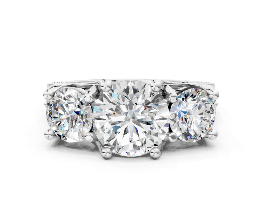 White gold Three-Stone Round Cut Diamond Ring with Channel-Set Band and Four-Prong Setting