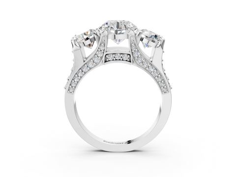 White gold Three-Stone Round Cut Diamond Ring with Channel-Set Band and Four-Prong Setting_68