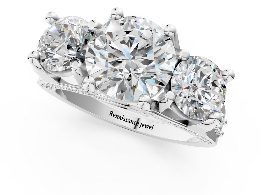 White gold Three-Stone Round Cut Diamond Ring with Channel-Set Band and Four-Prong Setting
