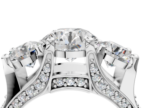 White gold Three-Stone Round Cut Diamond Ring with Channel-Set Band and Four-Prong Setting_69