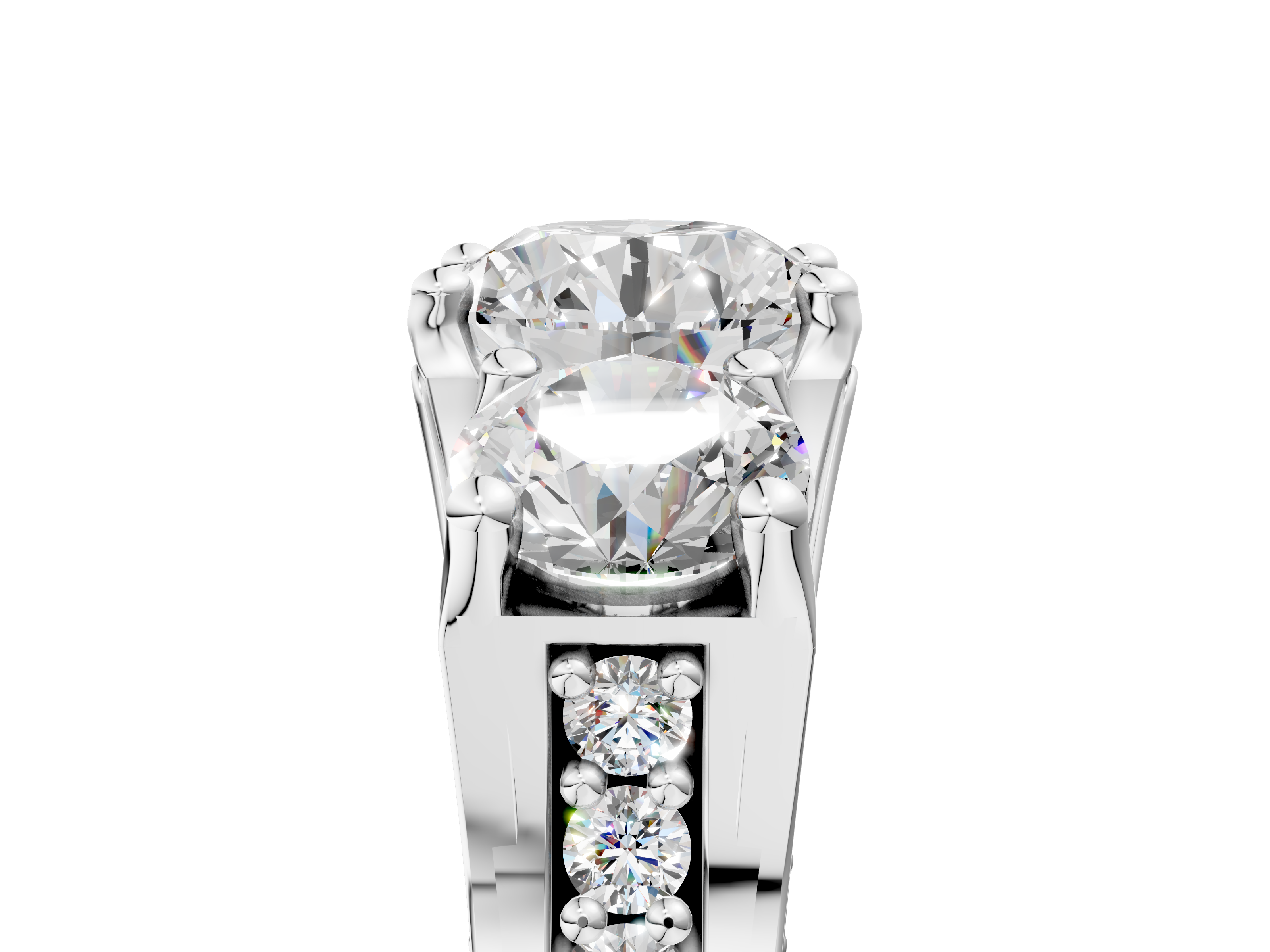 White gold Three-Stone Round Cut Diamond Ring with Channel-Set Band and Four-Prong Setting_70