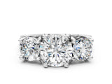 14K White Gold 3.00 Carat E VS1 Round Diamond Three-Stone Ring with Channel Set Band and Four-Prong Setting