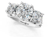 14K White Gold 3.00 Carat E VS1 Round Diamond Three-Stone Ring with Channel Set Band and Four-Prong Setting