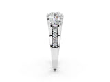 14K White Gold 3.00 Carat E VS1 Round Diamond Three-Stone Ring with Channel Set Band and Four-Prong Setting