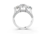 14K White Gold 4.02 Carat F VVS2 Round Diamond Three-Stone Ring with Channel Set Band and Four-Prong Setting