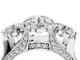 14K White Gold 3.00 Carat E VS1 Round Diamond Three-Stone Ring with Channel Set Band and Four-Prong Setting