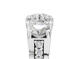 14K White Gold 3.00 Carat E VS1 Round Diamond Three-Stone Ring with Channel Set Band and Four-Prong Setting