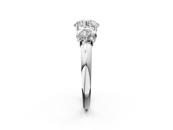 Platinum Round Three Stone Engagement Ring Setting with Matching Sides and Plain Band