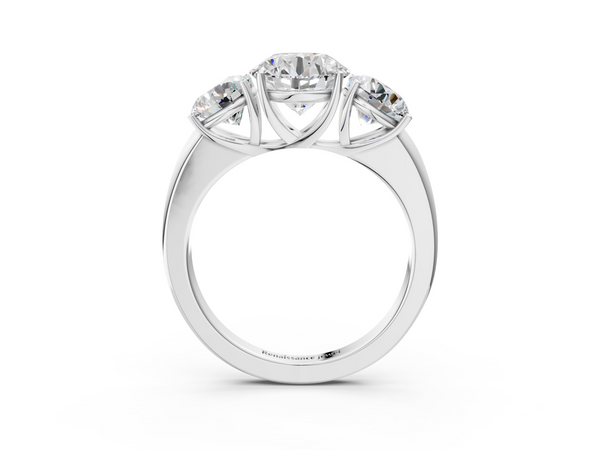 Platinum Round Three Stone Engagement Ring Setting with Matching Sides and Plain Band