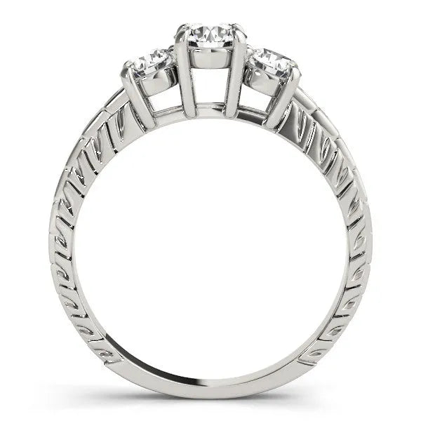 White gold Three-Stone Round Cut Diamond Ring with Channel-Set Band and Prong Setting
