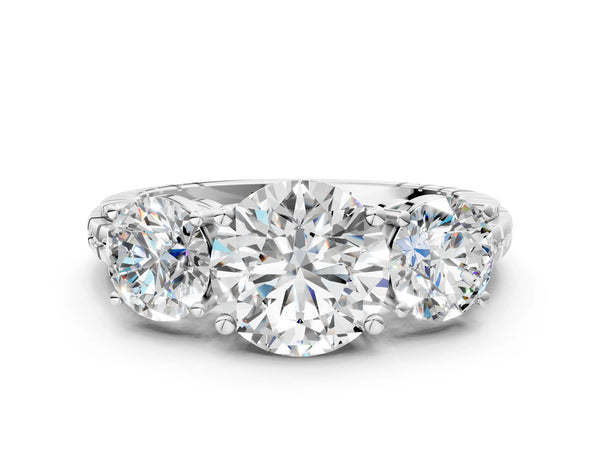 White gold Three-Stone Round Cut Diamond Ring with Channel-Set Band and Prong Setting