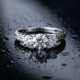 White gold Three-Stone Round Cut Diamond Ring with Channel-Set Band and Prong Setting_63