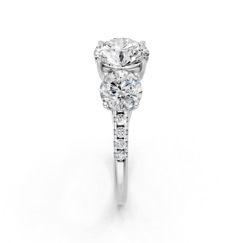 White gold Three-Stone Round Cut Diamond Ring with Pavé Band and Prong Setting_12