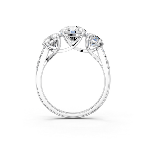 White gold Three-Stone Round Cut Diamond Ring with Pavé Band and Prong Setting_13