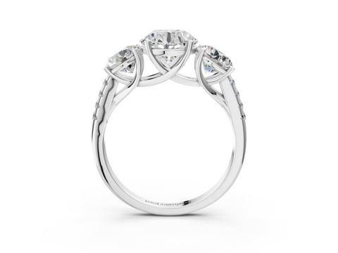 White gold Three-Stone Round Cut Diamond Ring with Pavé Band and Prong Setting_35